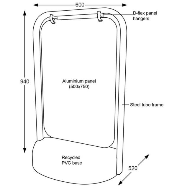 A diagram of the Eco-Swing 2000 large pavement swing sign dimensions