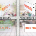 A diagram explaining the difference between clear window stickers and clear window stickers with a white backing