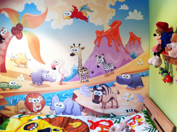 A jungle safari animals wallpaper created for a kid's bedroom