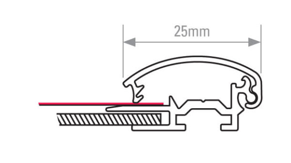 A profile picture of a 25mm wide aluminium snap frame