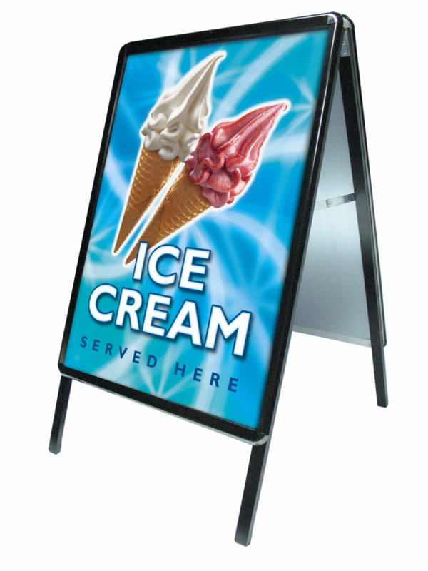 An image of the a master a board finished in black with an ice cream poster in place