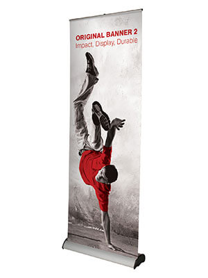 A sturdy high quality roll up banner with display graphic attached