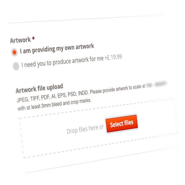 A screenshot of the upload functionality on the Print 2 Media website