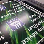 A photo of Yara Signage for Grassland and Muck being printed