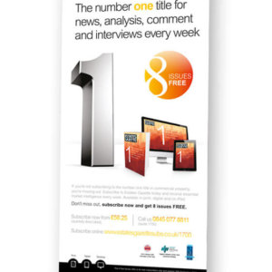 A Budget Outdoor Banner Stand with Estates Gazette artwork