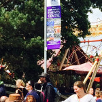 A photo of a purple lamp post banner produced for the Royal Cornwall Show