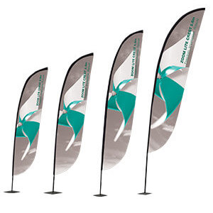 The range of four sizes of Zoom Lite Feather Flag