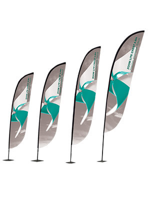 The range of four sizes of Zoom Lite Feather Flag