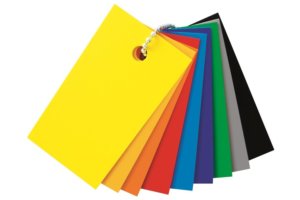 A swatch book of coloured foamex